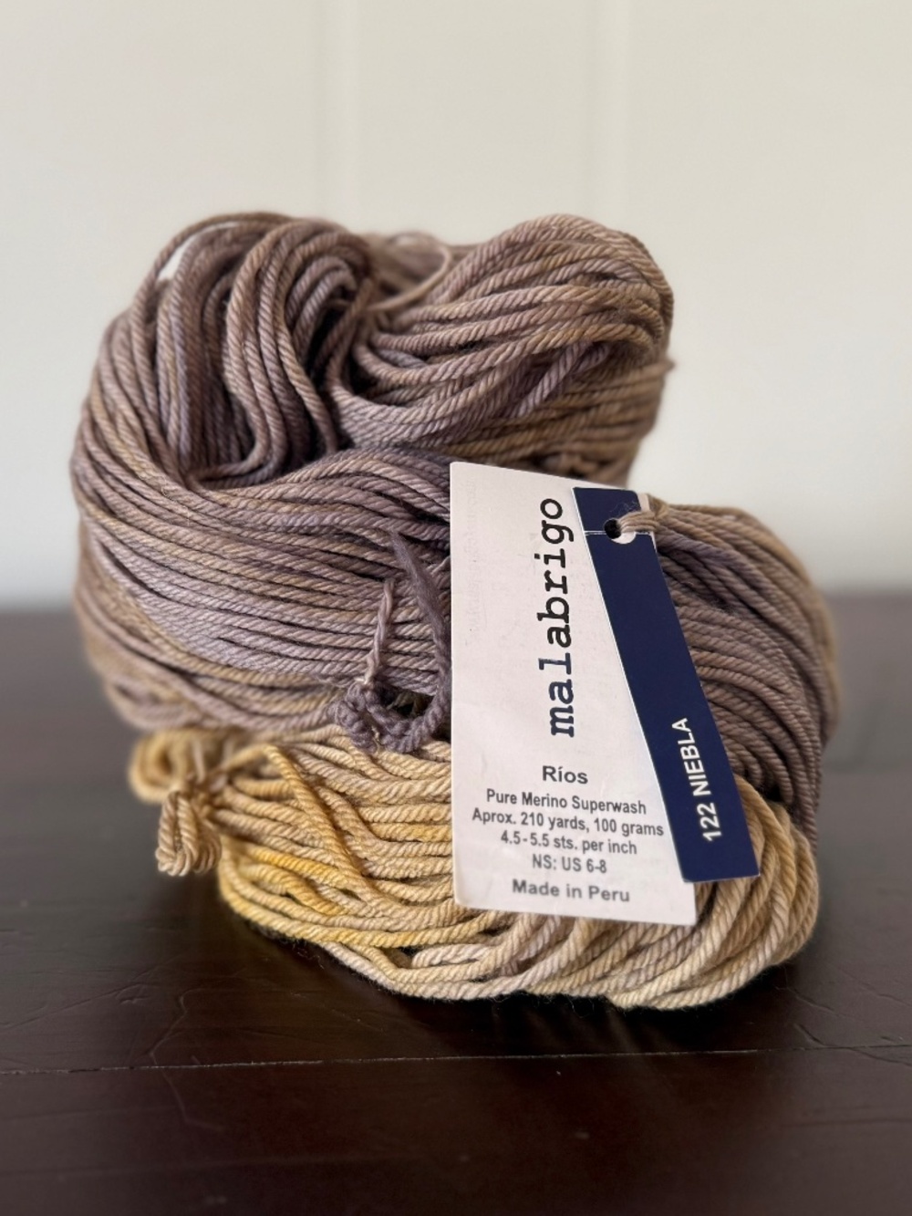 Malabrigo Rios Yarn - 122 Niebla Dye Lot 021135 - 100% Merino Wool, Hand Dyed